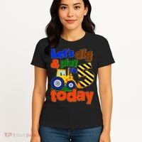 Let's Dig And Play I'm 5 Five Today 5th Birthday Party Excavator Women's T-Shirt thumb 4