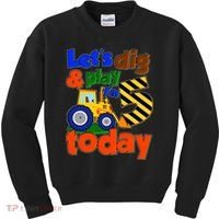 Let's Dig And Play I'm 5 Five Today 5th Birthday Party Excavator Kids Sweatshirt thumb 0