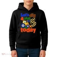 Let's Dig And Play I'm 5 Five Today 5th Birthday Party Excavator Kids Hoodie thumb 4