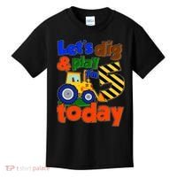 Let's Dig And Play I'm 5 Five Today 5th Birthday Party Excavator Kids T-Shirt thumb 0