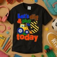 Let's Dig And Play I'm 5 Five Today 5th Birthday Party Excavator Kids T-Shirt thumb 3