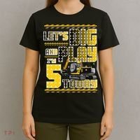 Let's Dig And Play I'm Five 5 Today 5th Birthday Party Excavator T-Shirt thumb 4