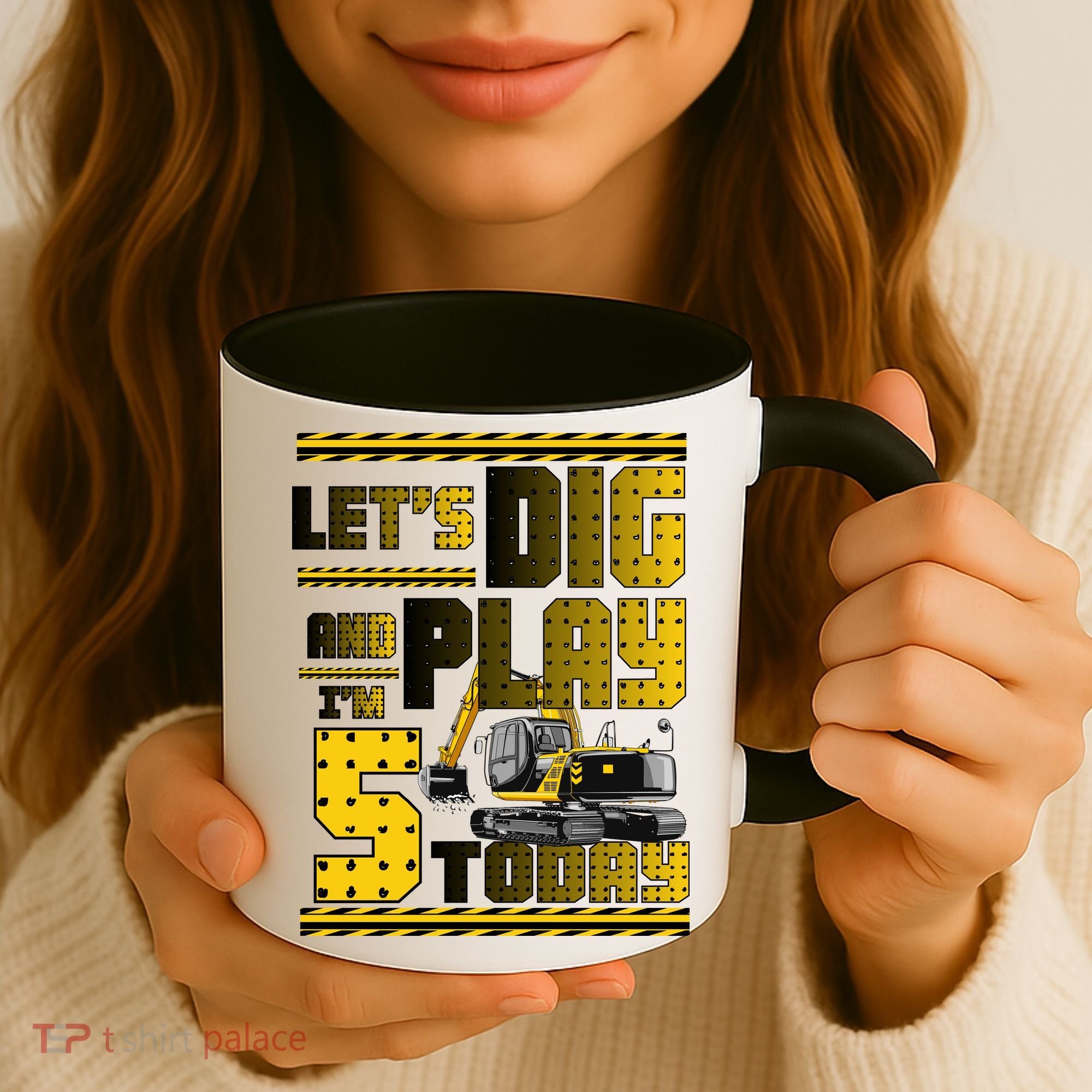 Let's Dig And Play I'm Five 5 Today 5th Birthday Party Excavator Coffee Mug