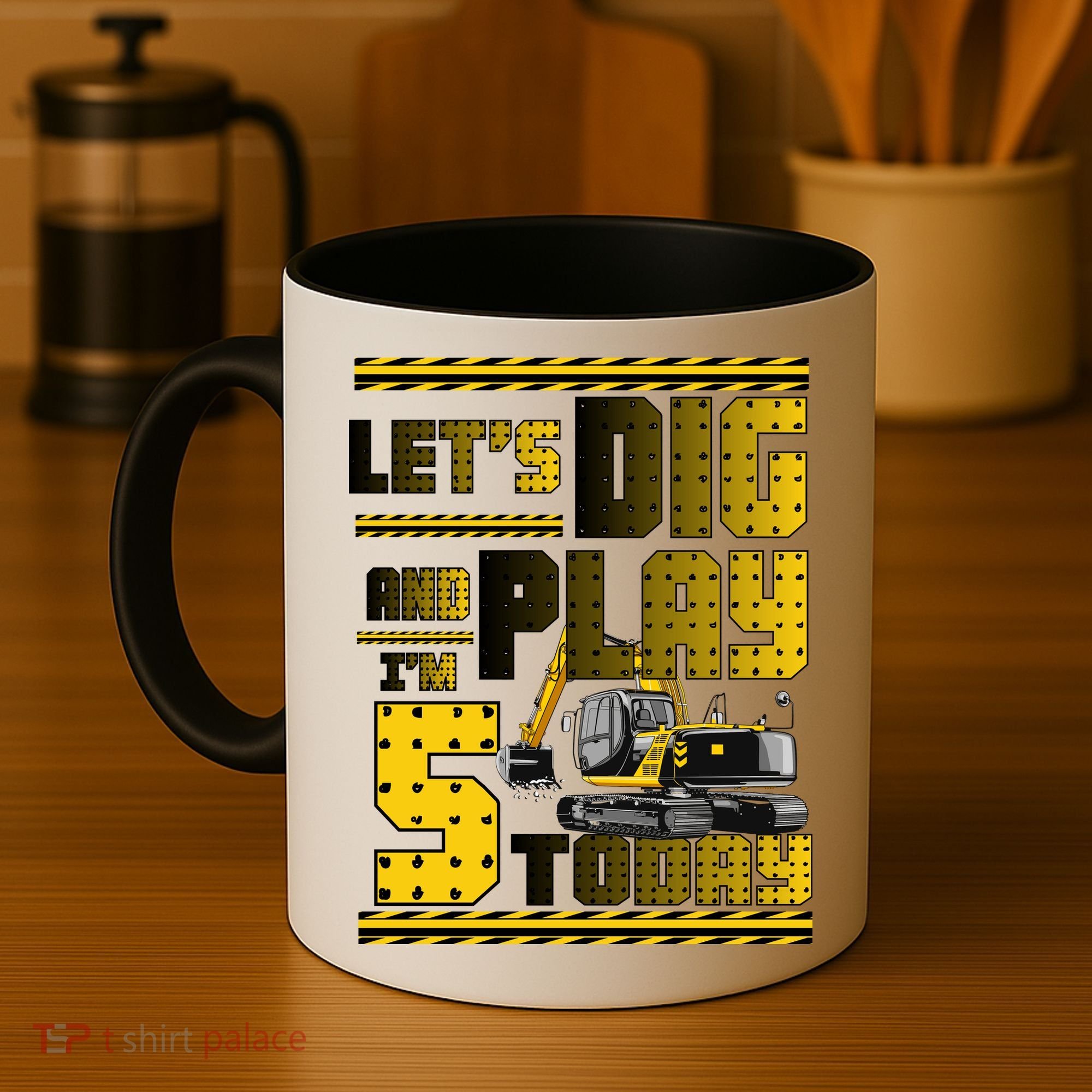 Let's Dig And Play I'm Five 5 Today 5th Birthday Party Excavator Coffee Mug