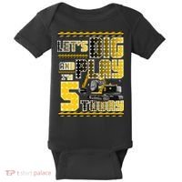 Let's Dig And Play I'm Five 5 Today 5th Birthday Party Excavator Baby Bodysuit thumb 0