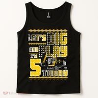 Let's Dig And Play I'm Five 5 Today 5th Birthday Party Excavator Tank Top thumb 2
