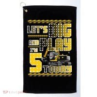 Let's Dig And Play I'm Five 5 Today 5th Birthday Party Excavator Golf Towel thumb 0