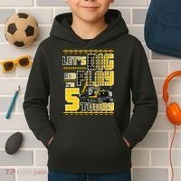 Let's Dig And Play I'm Five 5 Today 5th Birthday Party Excavator Kids Hoodie thumb 2