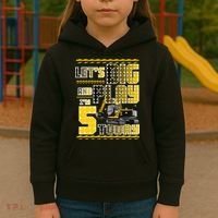Let's Dig And Play I'm Five 5 Today 5th Birthday Party Excavator Kids Hoodie thumb 3