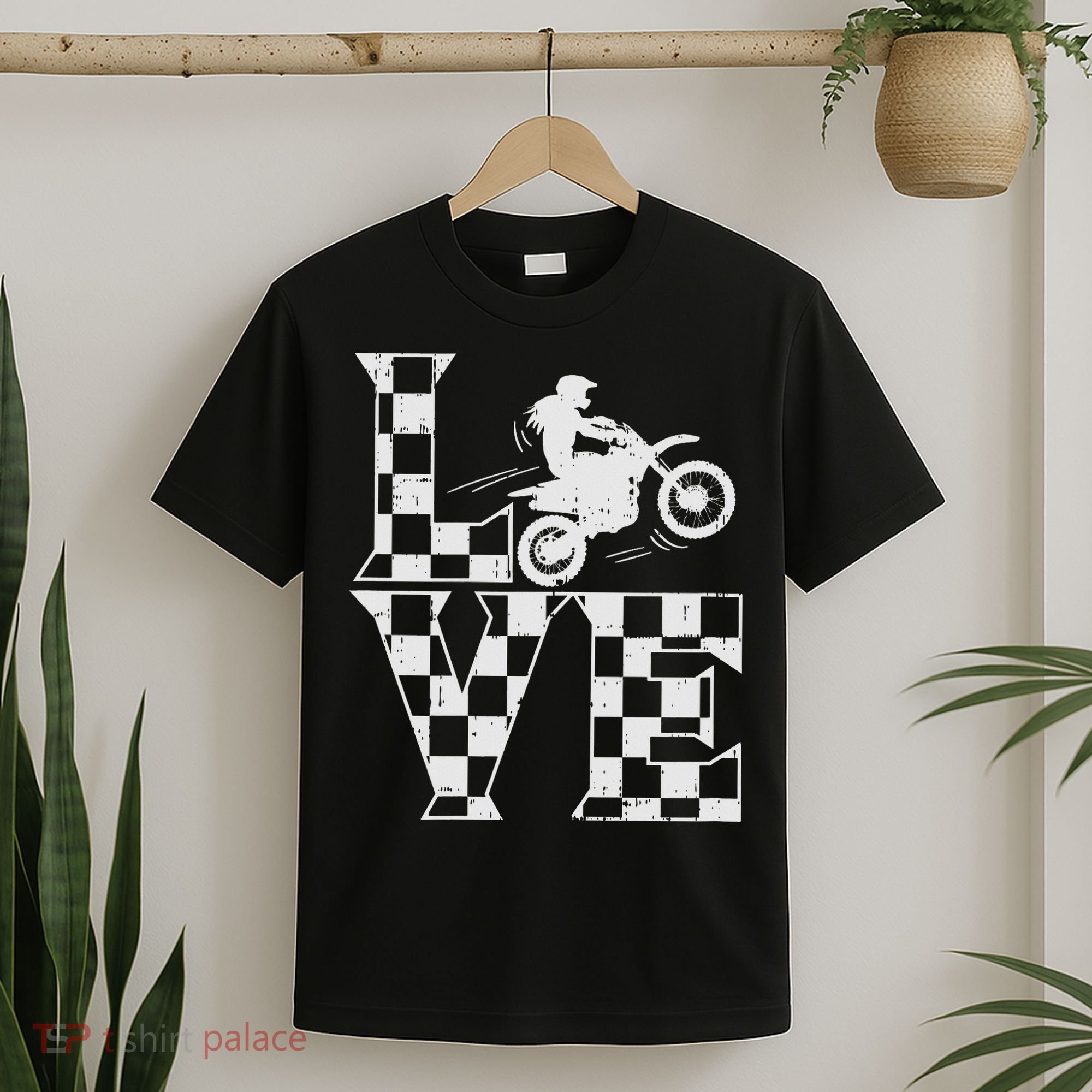 Love Dirt Bike Girl Checkered Flag Motocross Track Race Gift T-Shirt