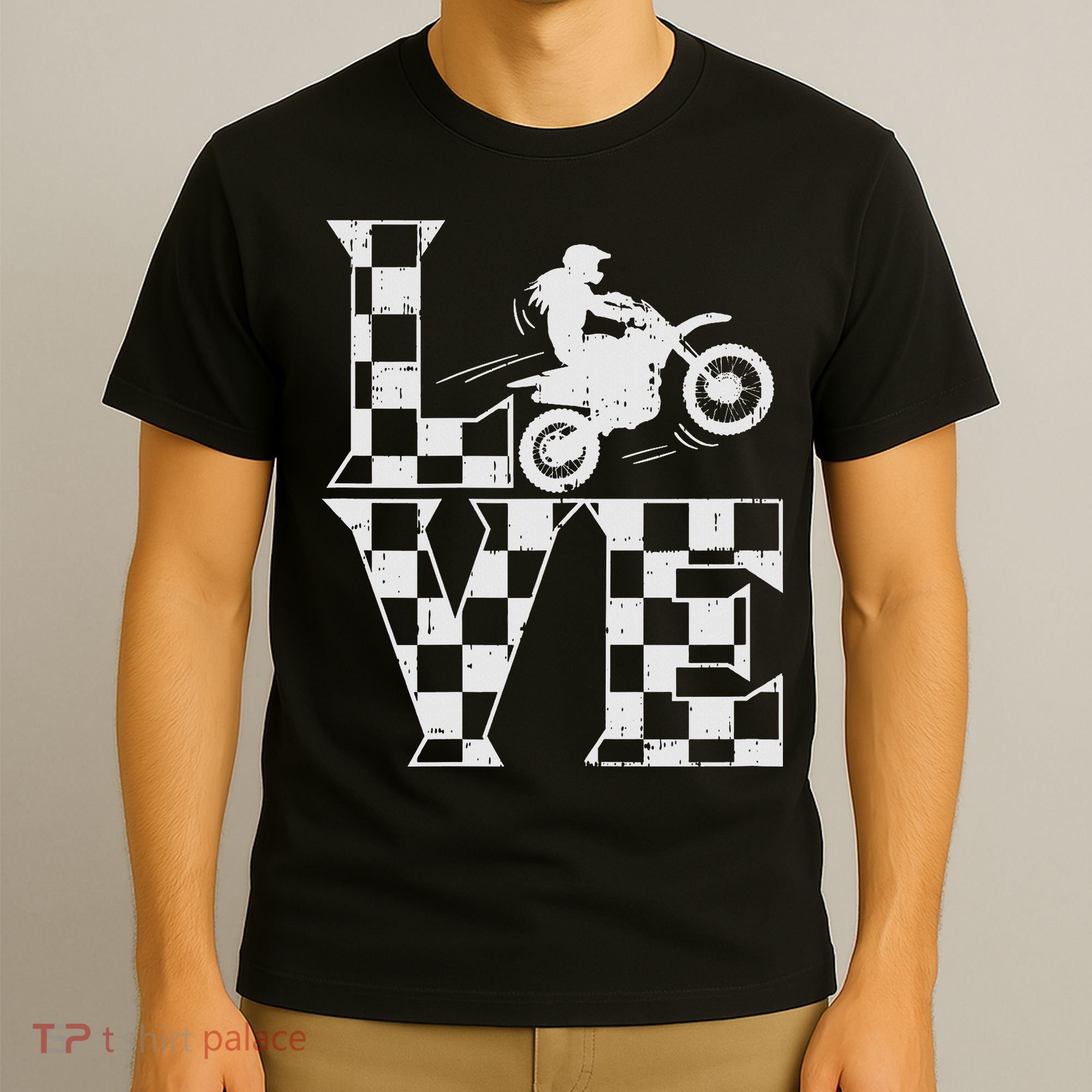 Love Dirt Bike Girl Checkered Flag Motocross Track Race Gift T-Shirt