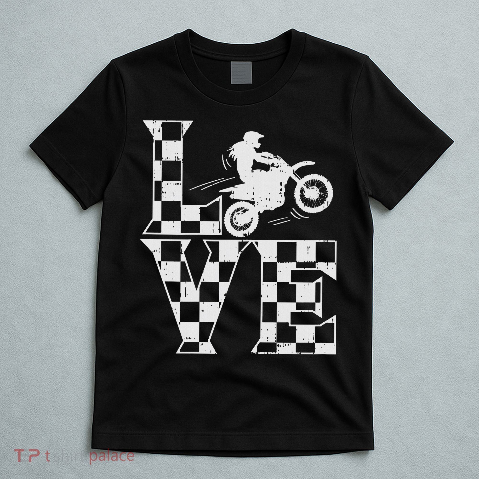 Love Dirt Bike Girl Checkered Flag Motocross Track Race Gift T-Shirt