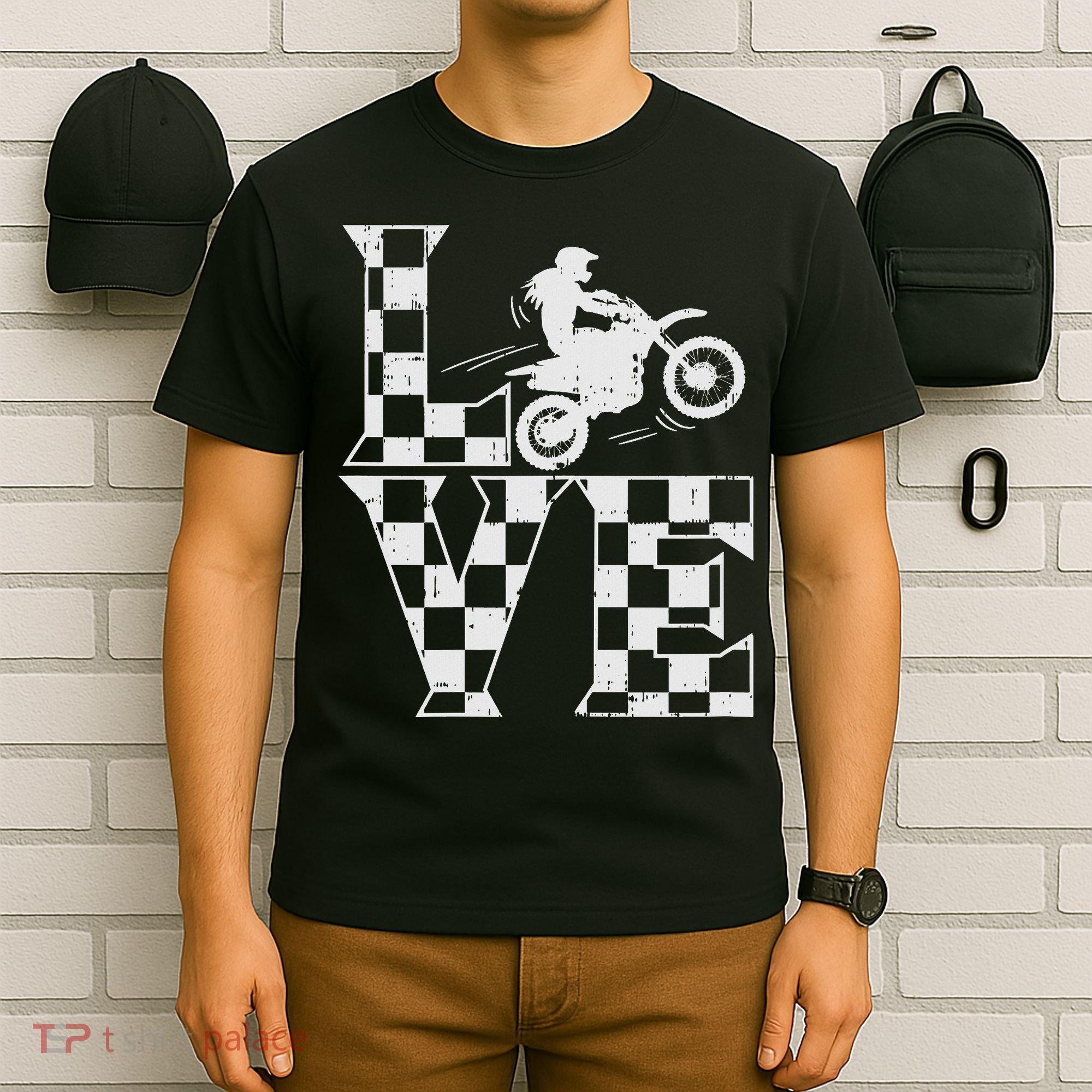 Love Dirt Bike Girl Checkered Flag Motocross Track Race Gift T-Shirt