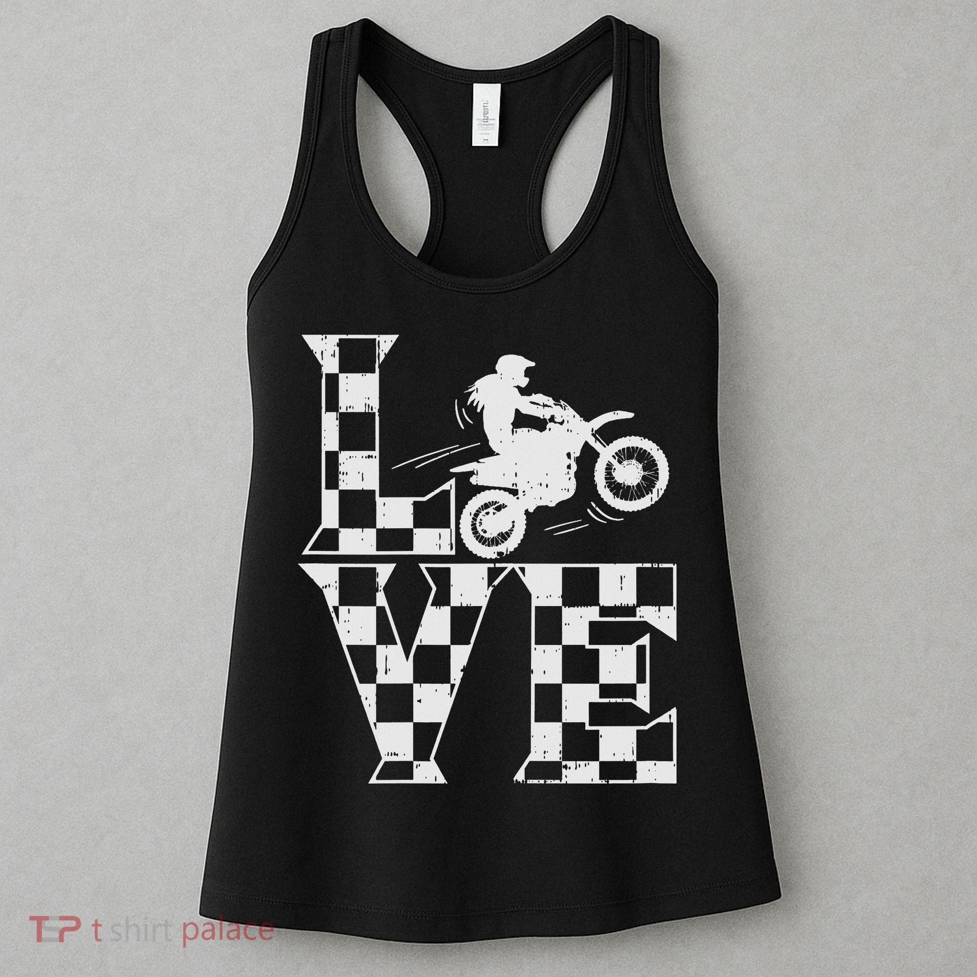 Love Dirt Bike Girl Checkered Flag Motocross Track Race Gift Women's Tank Top