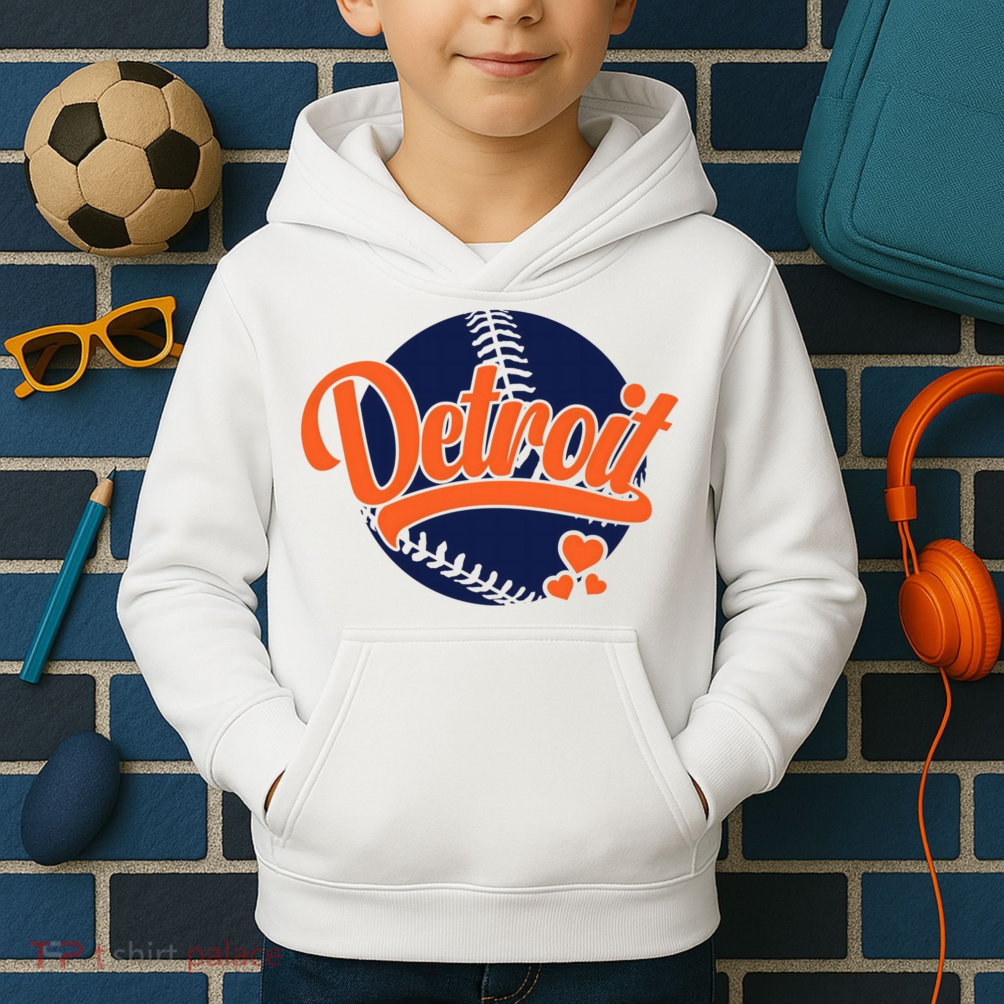 Love Detroit Baseball Kids Hoodie