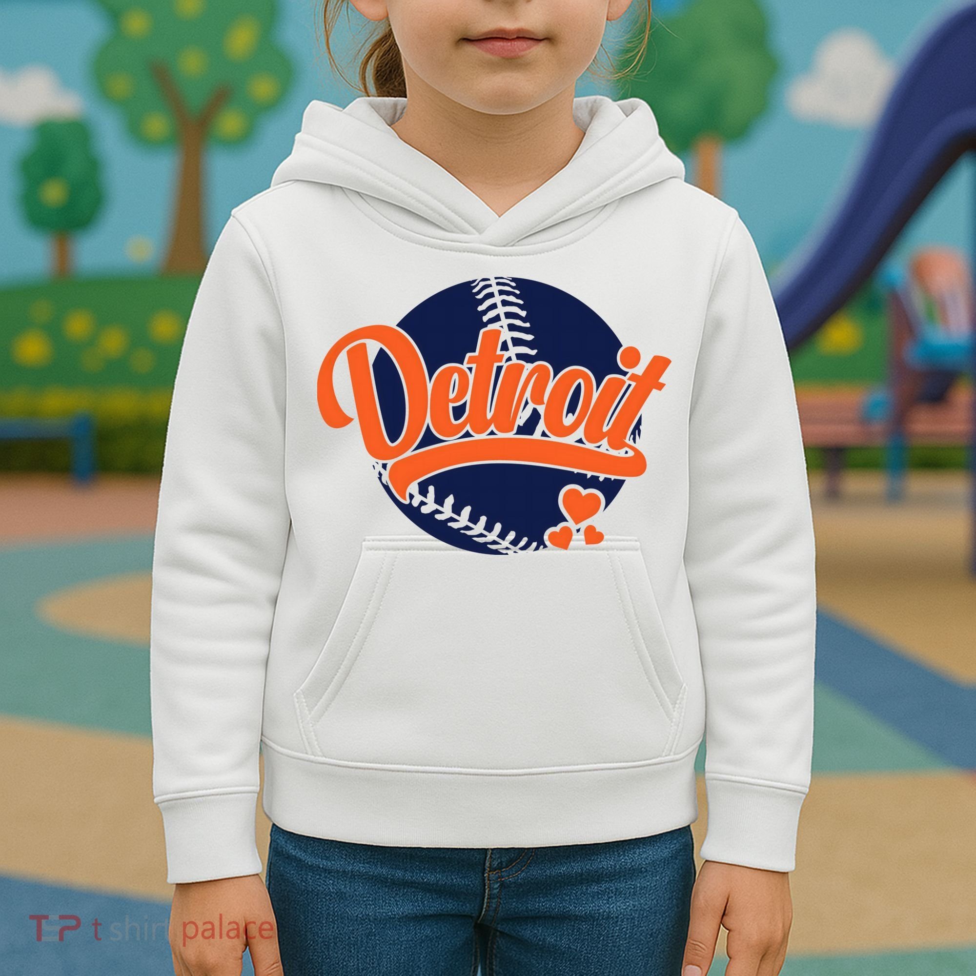 Love Detroit Baseball Kids Hoodie