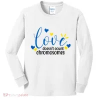 Love Doesnt Count Chromosome Down Syndrome Kids Long Sleeve Shirt thumb 0