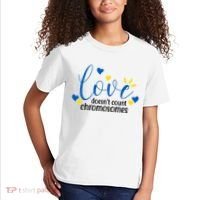 Love Doesnt Count Chromosome Down Syndrome Kids T-Shirt thumb 2
