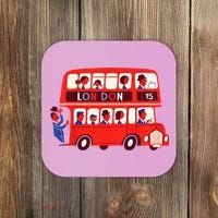 London Double Decker Bus London Red Bus British Baby Shower Coaster thumb 0