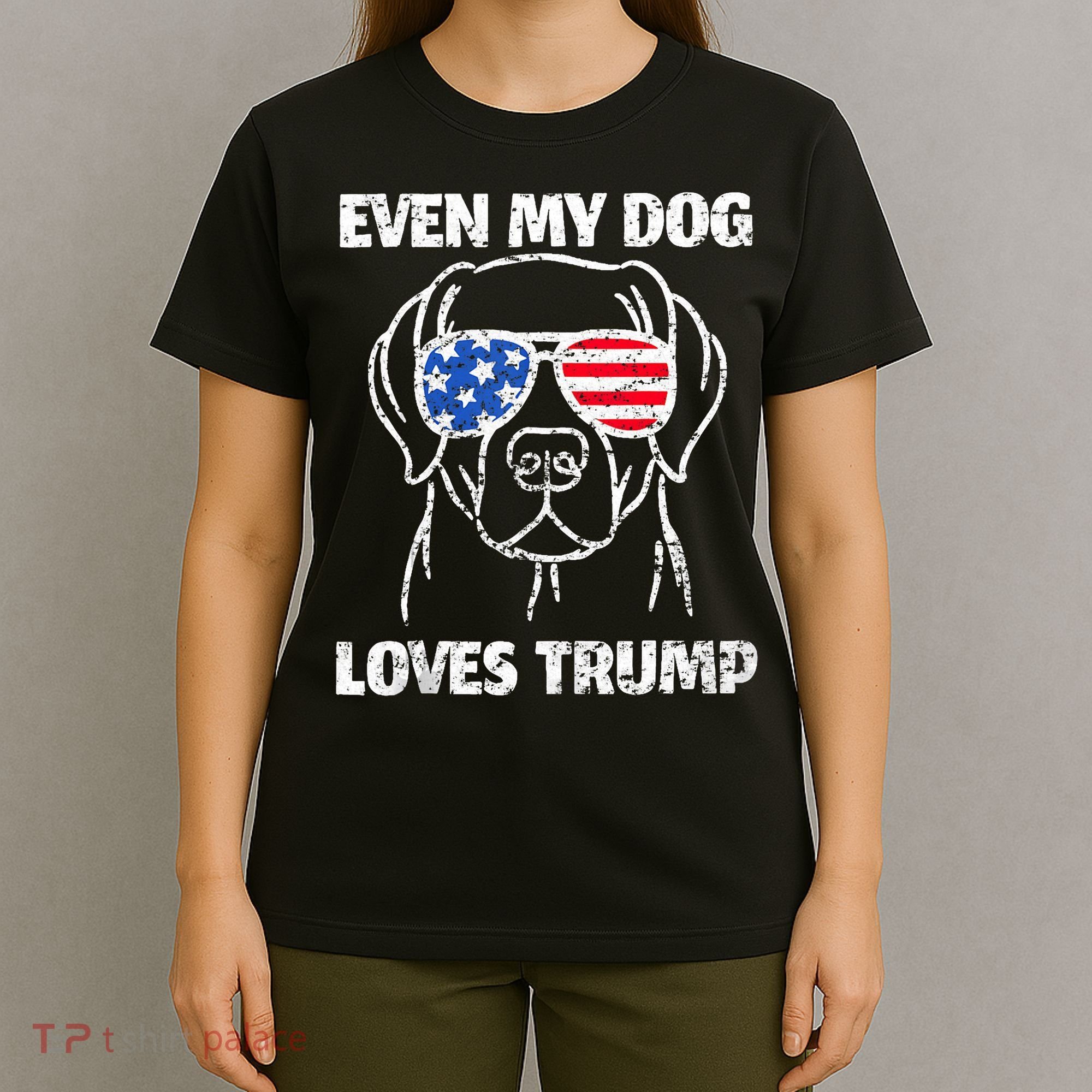 Labrador Dog Flag Sunglasses Even My Dog Loves Trump 2024 T-Shirt