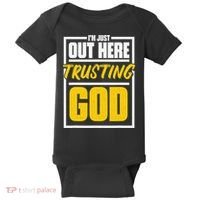 Leopard Daisy I'm Just Out Here Trusting God Christian Gift Baby Bodysuit thumb 0