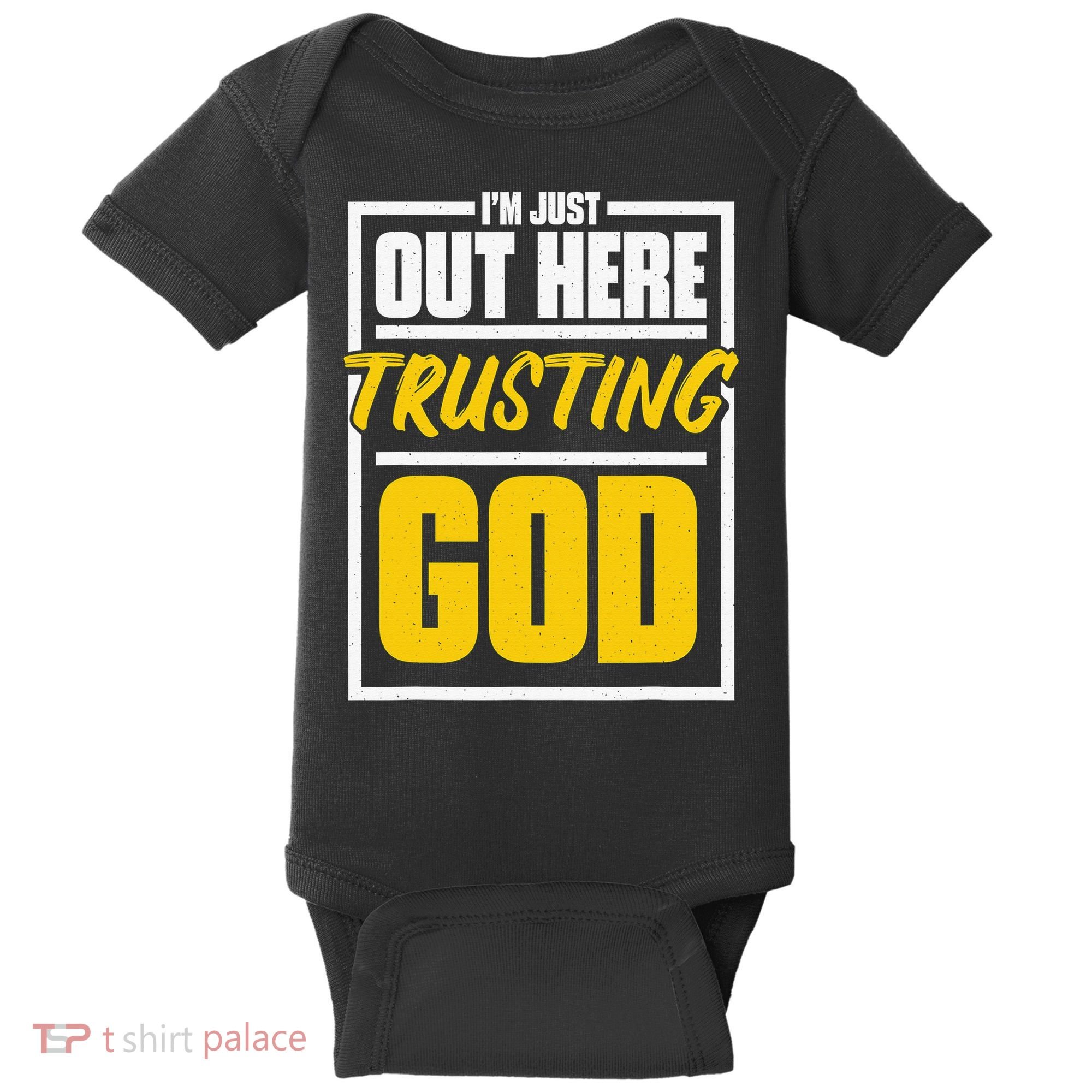 Leopard Daisy I'm Just Out Here Trusting God Christian Gift Baby Bodysuit