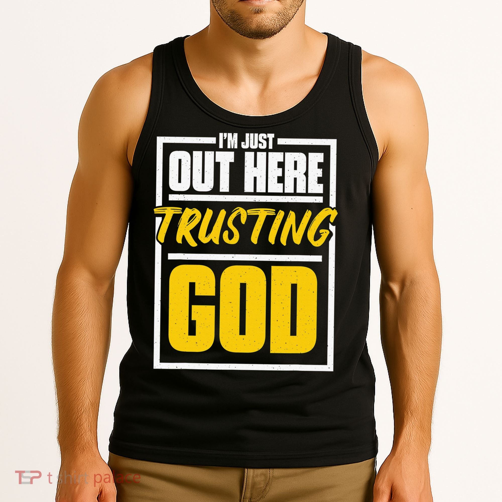 Leopard Daisy I'm Just Out Here Trusting God Christian Gift Tank Top