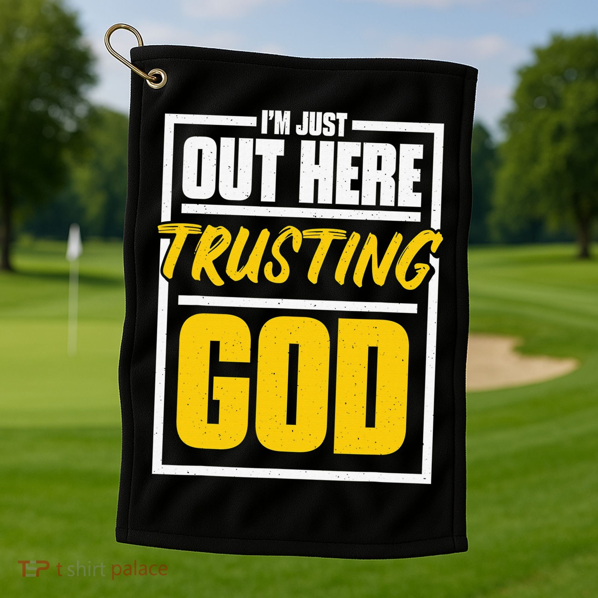 Leopard Daisy I'm Just Out Here Trusting God Christian Gift Golf Towel
