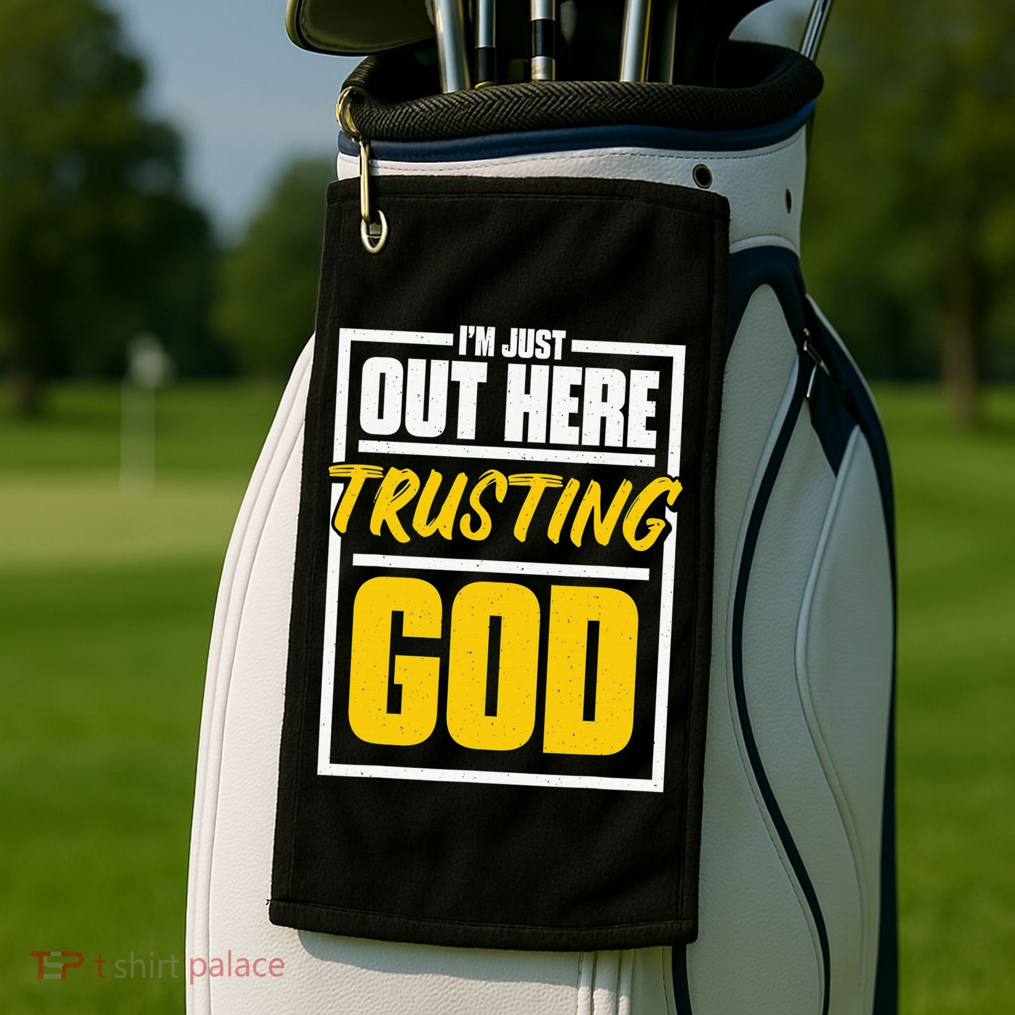 Leopard Daisy I'm Just Out Here Trusting God Christian Gift Golf Towel