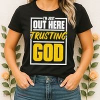 Leopard Daisy I'm Just Out Here Trusting God Christian Gift Women's T-Shirt thumb 2