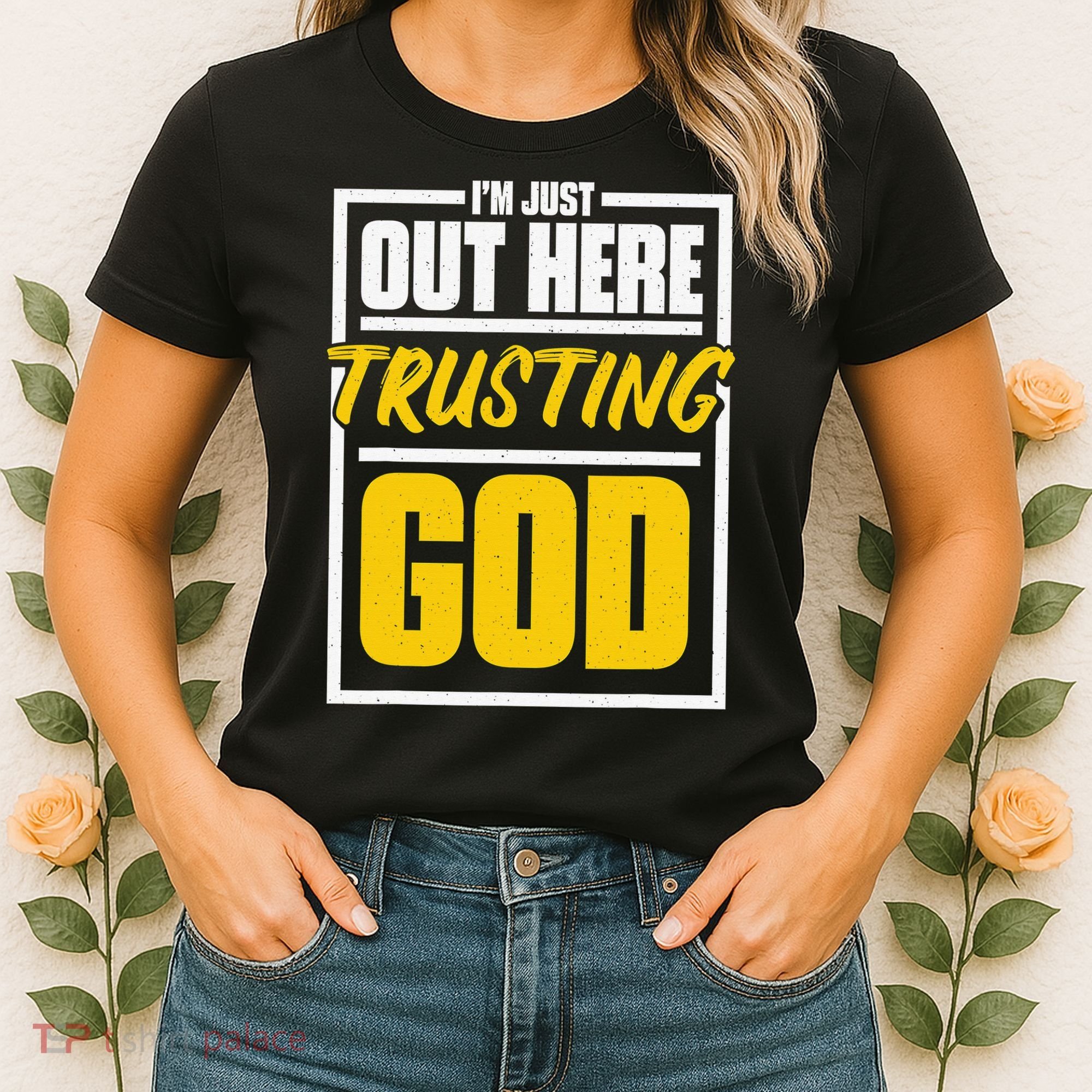 Leopard Daisy I'm Just Out Here Trusting God Christian Gift Women's T-Shirt