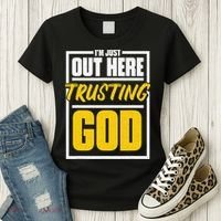 Leopard Daisy I'm Just Out Here Trusting God Christian Gift Women's T-Shirt thumb 3