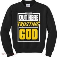 Leopard Daisy I'm Just Out Here Trusting God Christian Gift Kids Sweatshirt thumb 0
