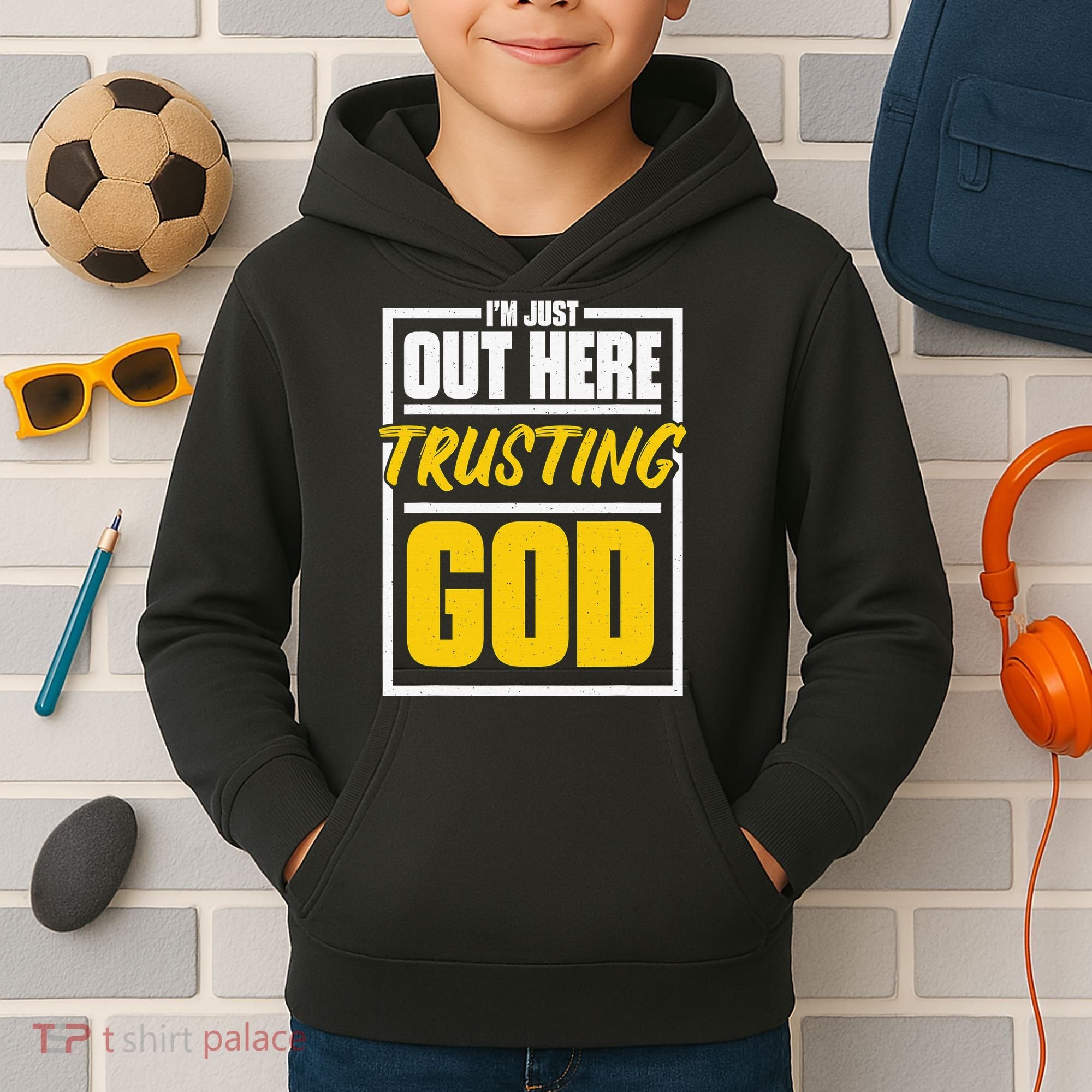 Leopard Daisy I'm Just Out Here Trusting God Christian Gift Kids Hoodie