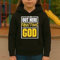 Leopard Daisy I'm Just Out Here Trusting God Christian Gift Kids Hoodie thumb 3