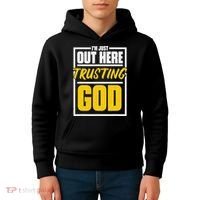 Leopard Daisy I'm Just Out Here Trusting God Christian Gift Kids Hoodie thumb 4