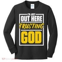 Leopard Daisy I'm Just Out Here Trusting God Christian Gift Kids Long Sleeve Shirt thumb 0