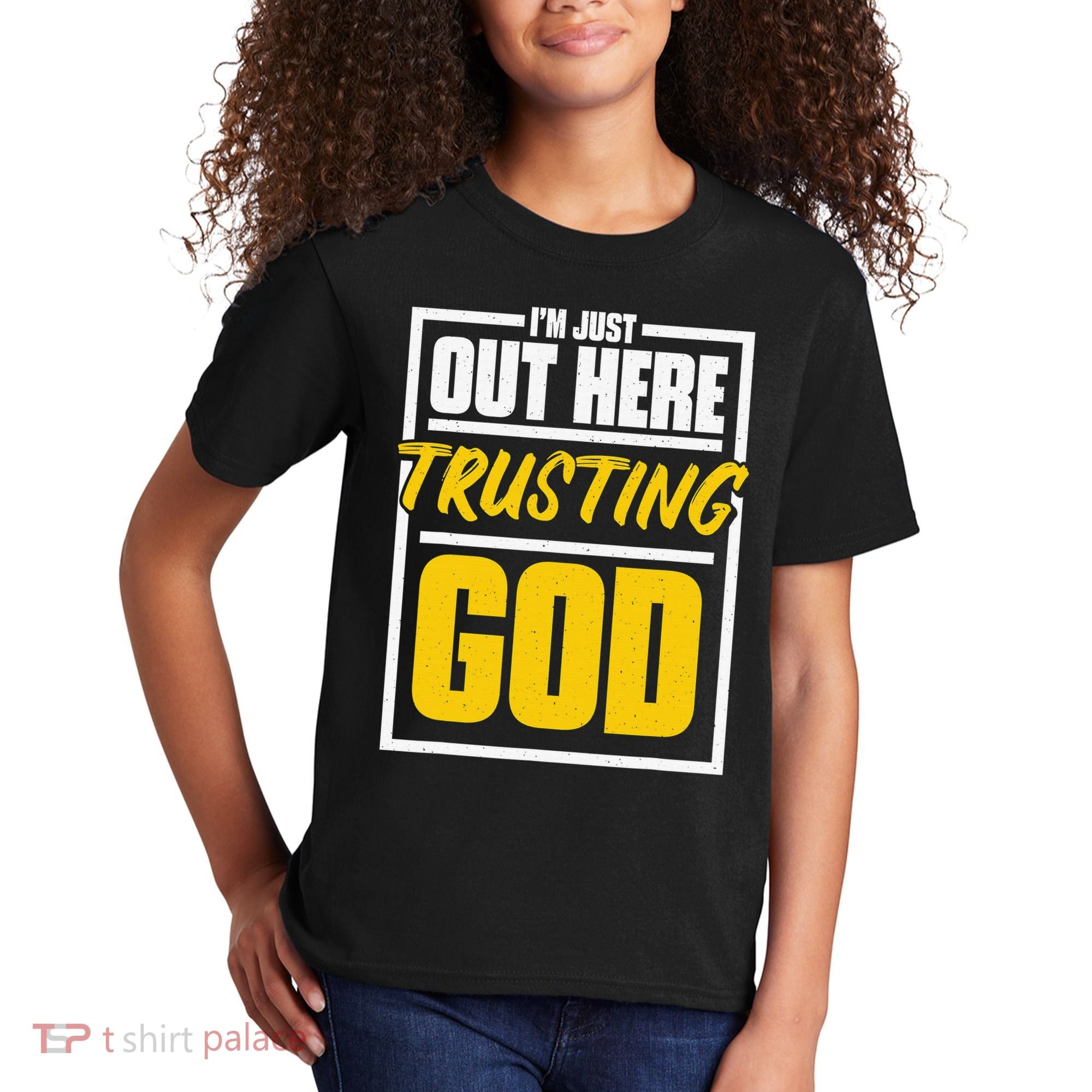 Leopard Daisy I'm Just Out Here Trusting God Christian Gift Kids T-Shirt