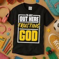 Leopard Daisy I'm Just Out Here Trusting God Christian Gift Kids T-Shirt thumb 3