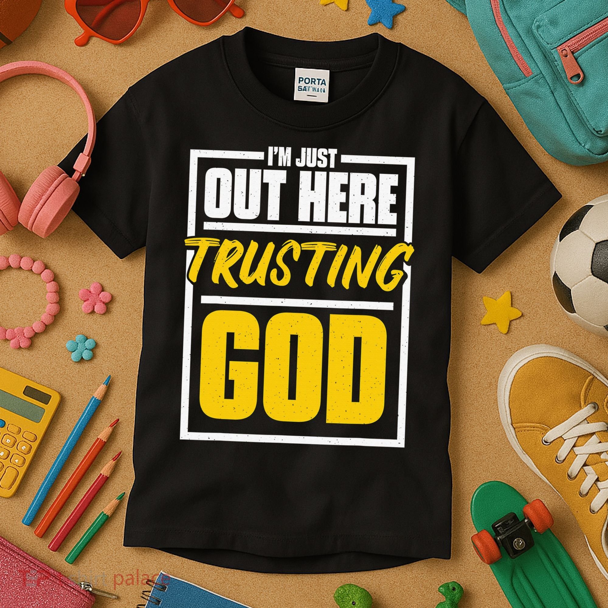 Leopard Daisy I'm Just Out Here Trusting God Christian Gift Kids T-Shirt