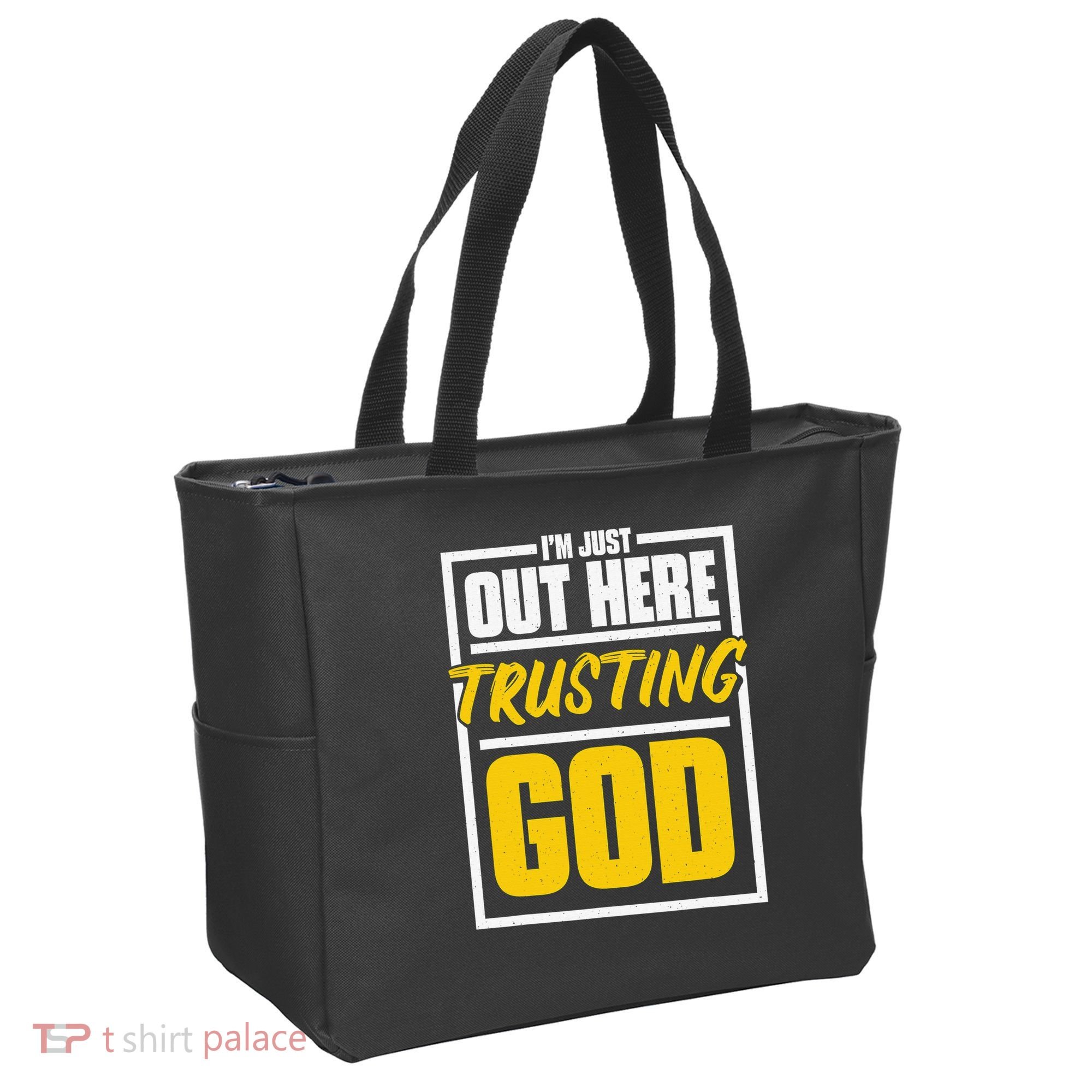 Leopard Daisy I'm Just Out Here Trusting God Christian Gift Tote Bag