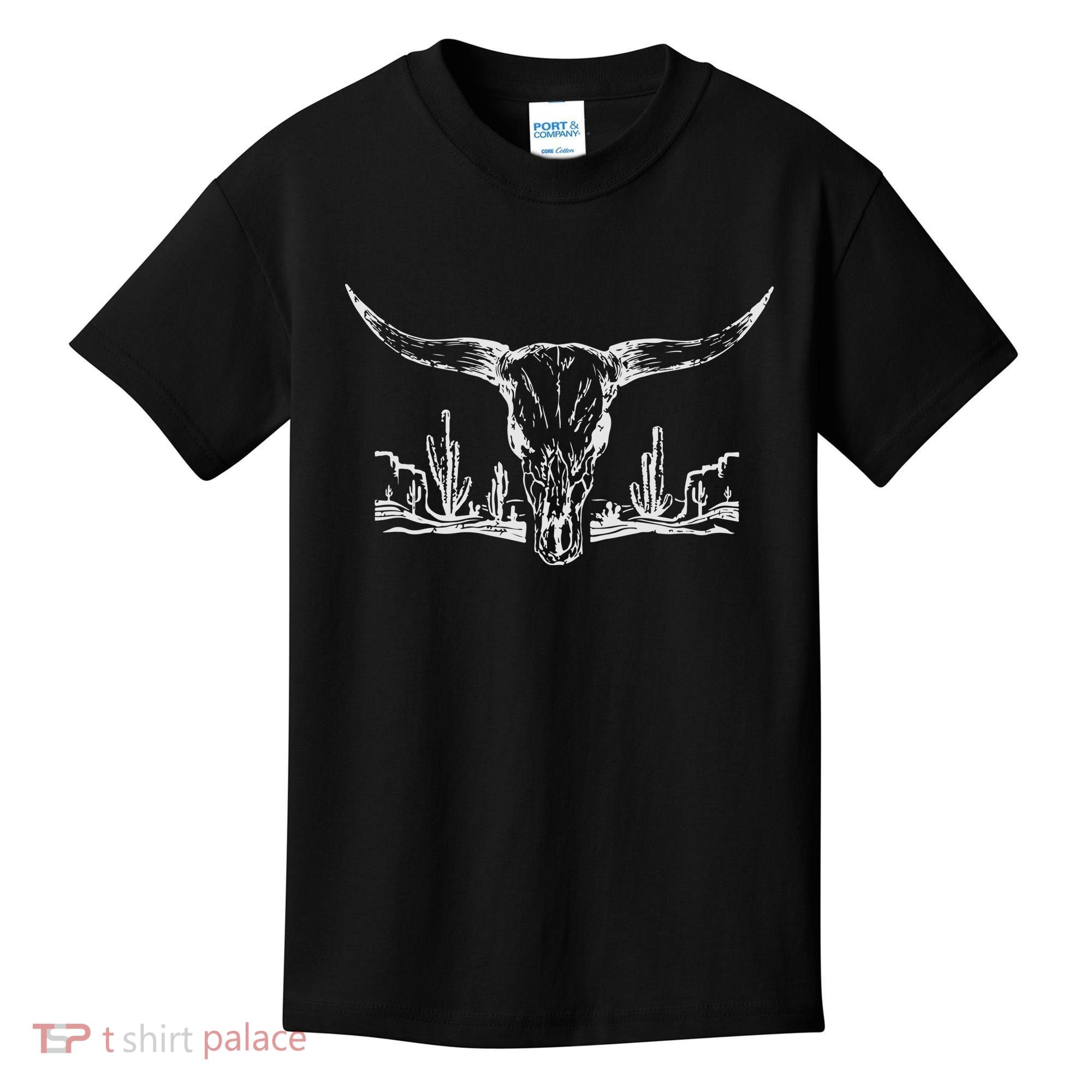 Longhorn Desert Life Cactus Cow Skull Kids T-Shirt