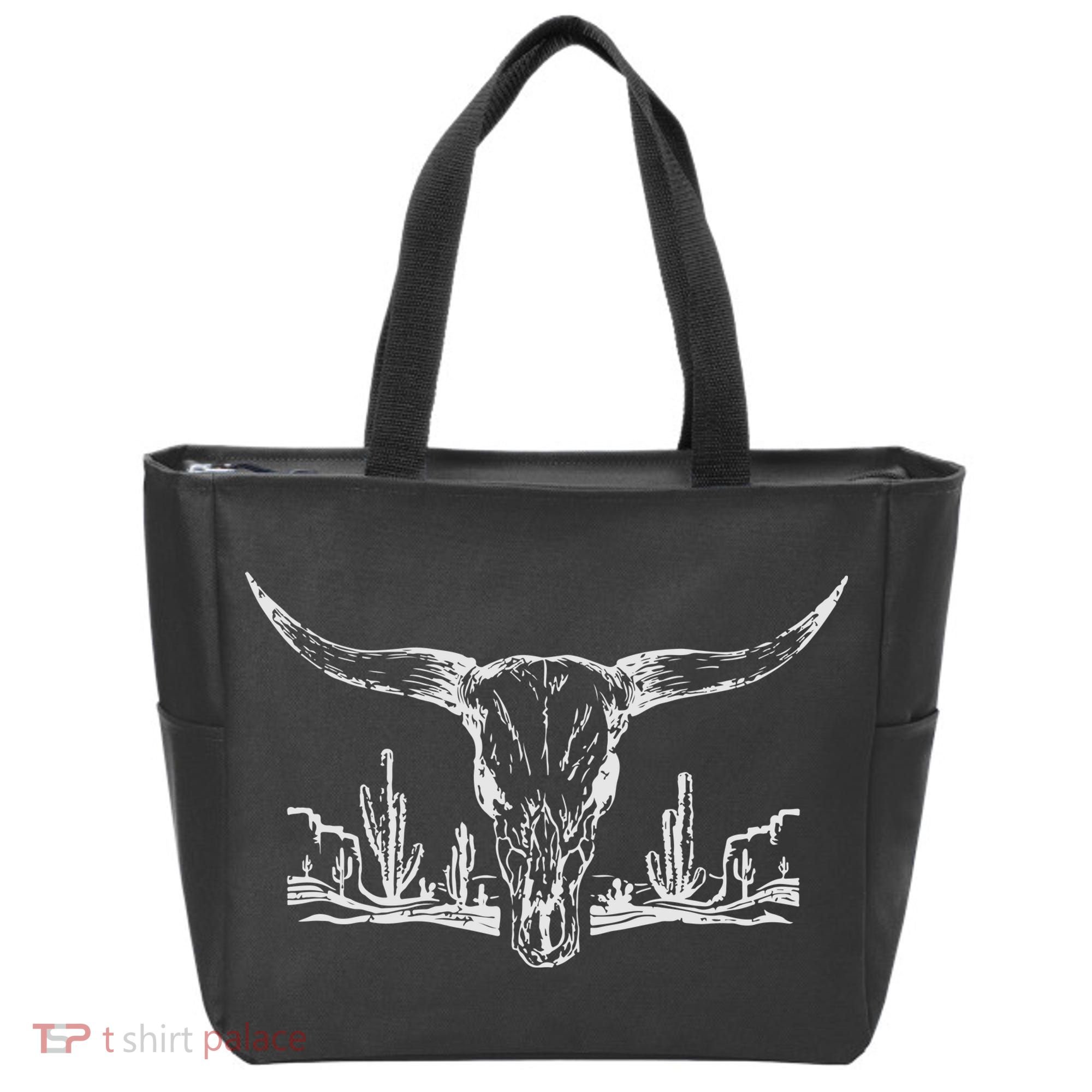 Longhorn Desert Life Cactus Cow Skull Tote Bag