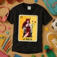 La Diablita Mexican Slang Chicano Bingo Cards Kids T-Shirt thumb 3