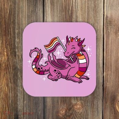Lesbian Dragon Orange Pink Lesbian Pride Cute Gift Coaster