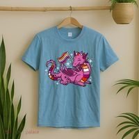 Lesbian Dragon Orange Pink Lesbian Pride Cute Gift T-Shirt thumb 2