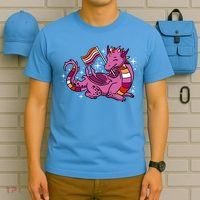 Lesbian Dragon Orange Pink Lesbian Pride Cute Gift T-Shirt thumb 5