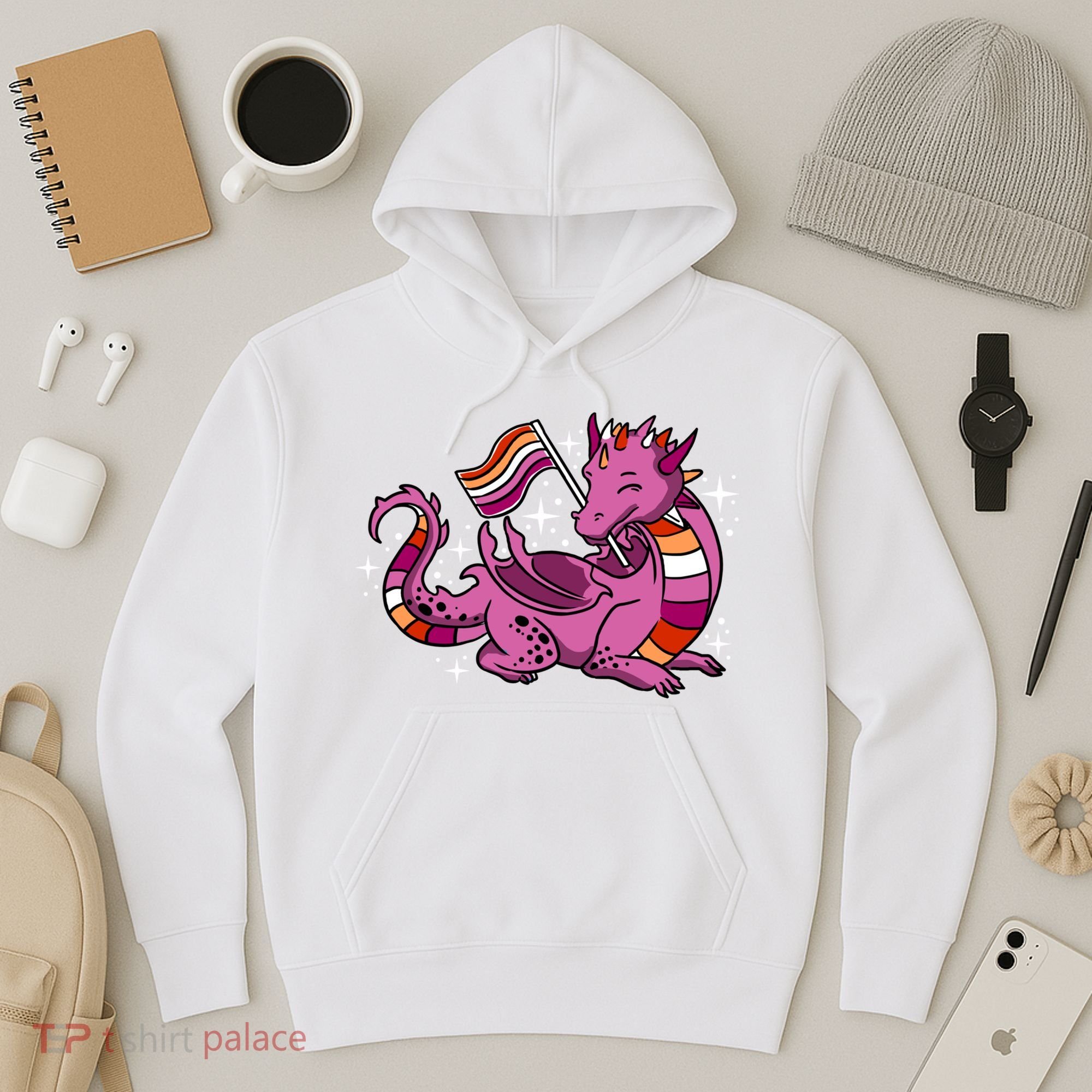 Lesbian Dragon Orange Pink Lesbian Pride Cute Gift Hoodie