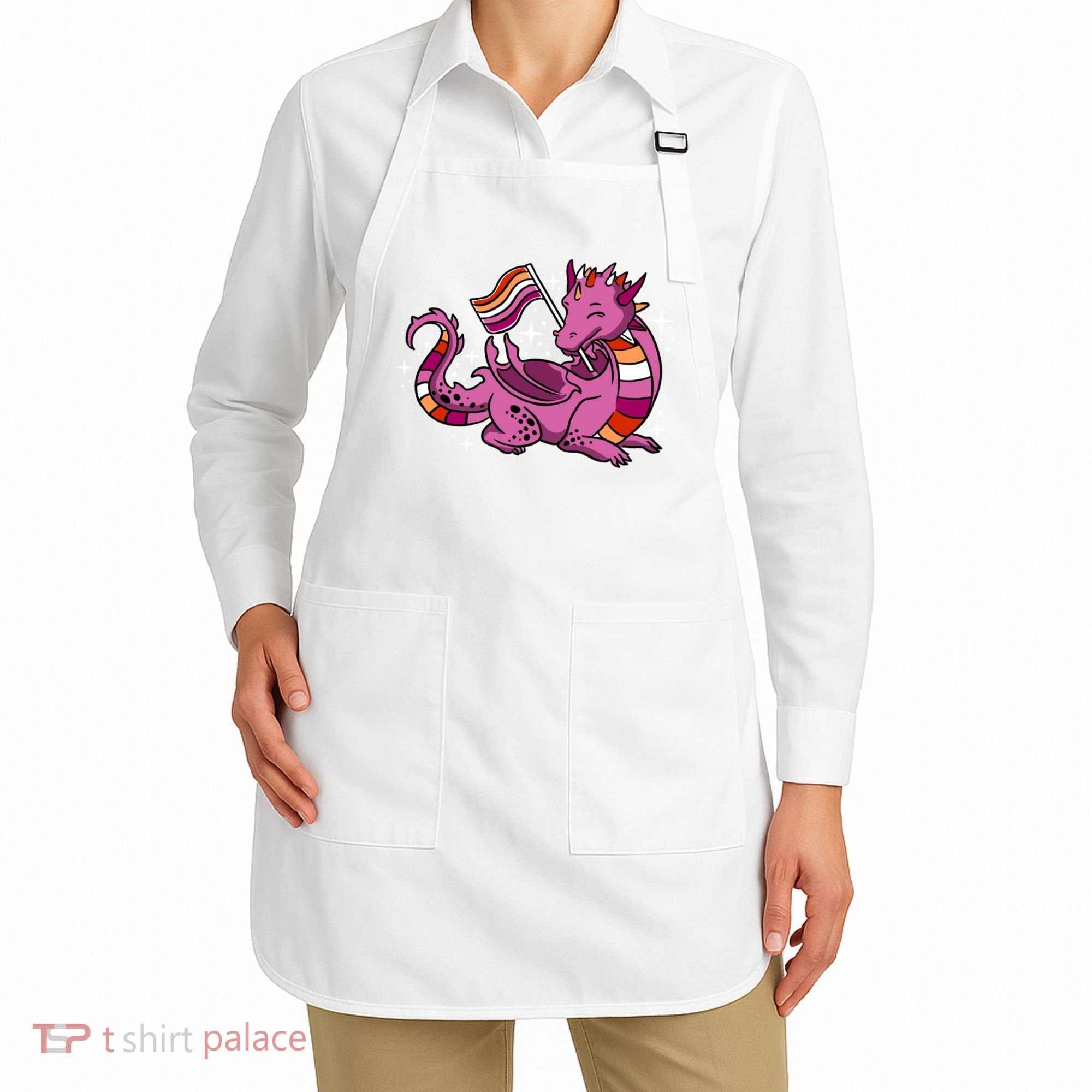 Lesbian Dragon Orange Pink Lesbian Pride Cute Gift Apron