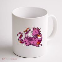 Lesbian Dragon Orange Pink Lesbian Pride Cute Gift Coffee Mug thumb 1